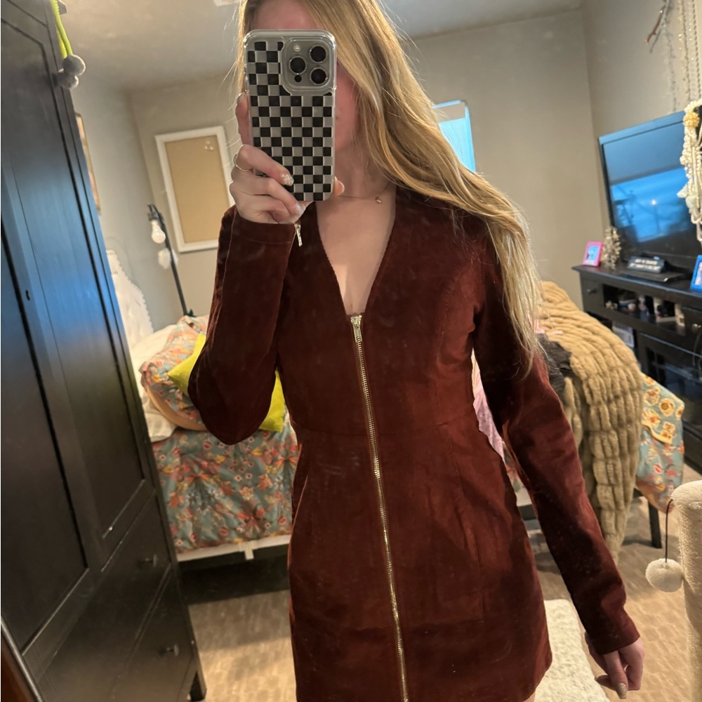 ASOS Corduroy Zip Through Dress in Rust Size 4 NEW